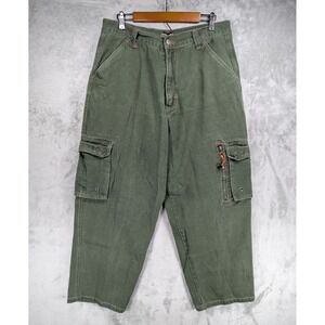 Vintage Machine Cargo Pants Men's Sz 38x30 Green Wide Leg Loose Fit Baggy EUC